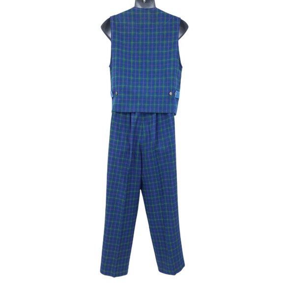 VTG 90s Koret City Blues Quilted Denim Metal Snap Vest Plaid Pants Set Size 8 - Picture 6 of 12